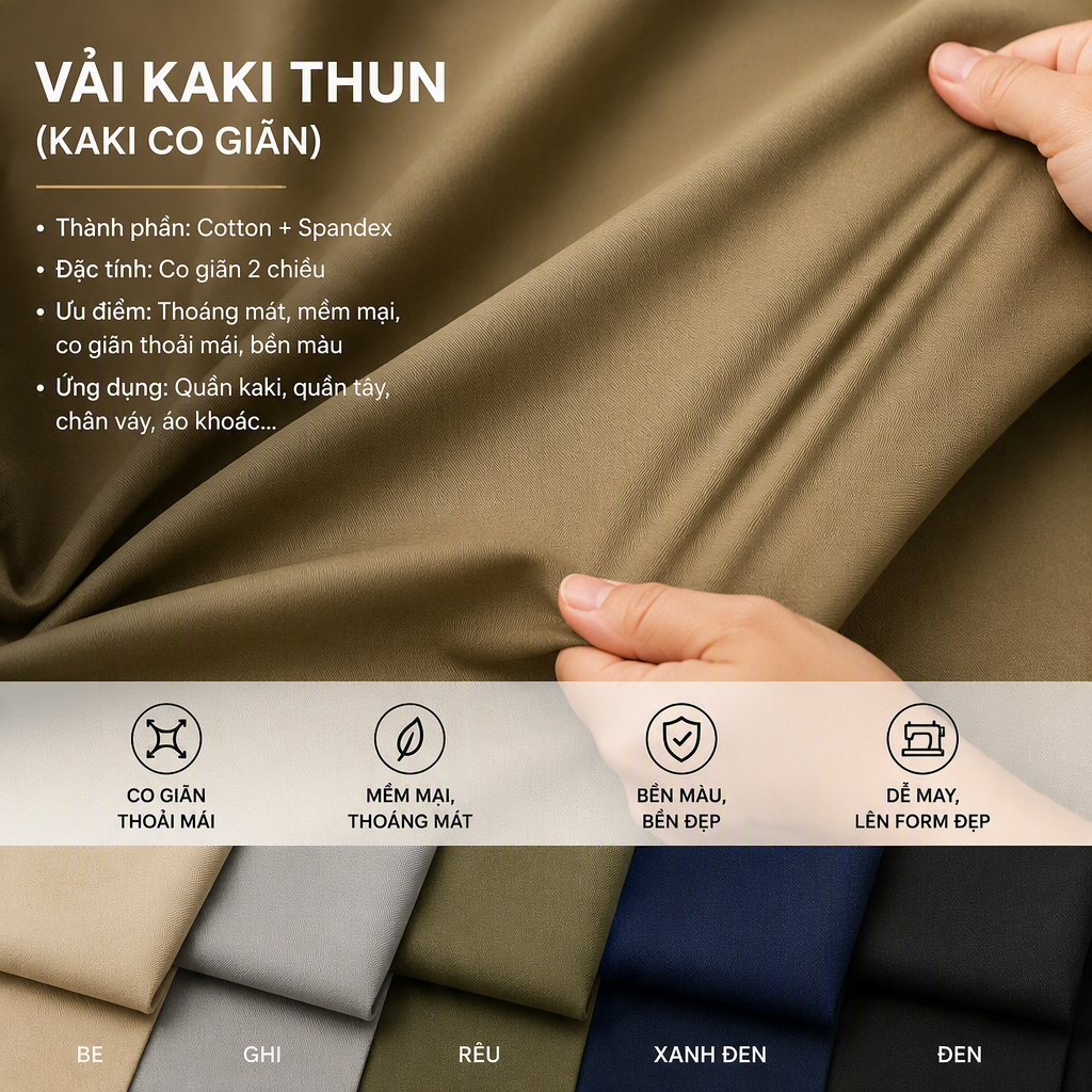 Vải Kaki Thun (Kaki Co Giãn)