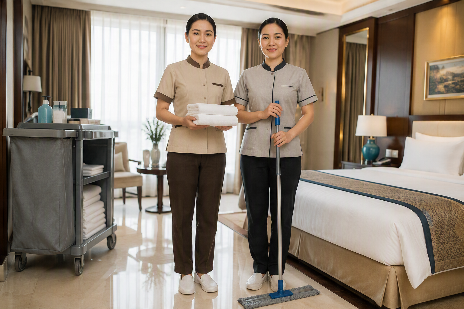 Đồng Phục Buồng Phòng Khách Sạn - Màu Xám Nâu - Ảnh 2