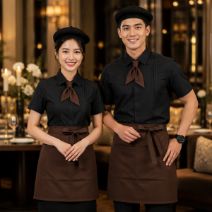 Đồng Phục Khách Sạn - Phục Vụ Bàn Màu Đen Phối Tạp  Nâu
