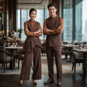 Đồng Phục Khách Sạn - Phục Vụ Bàn Màu Nâu Tây